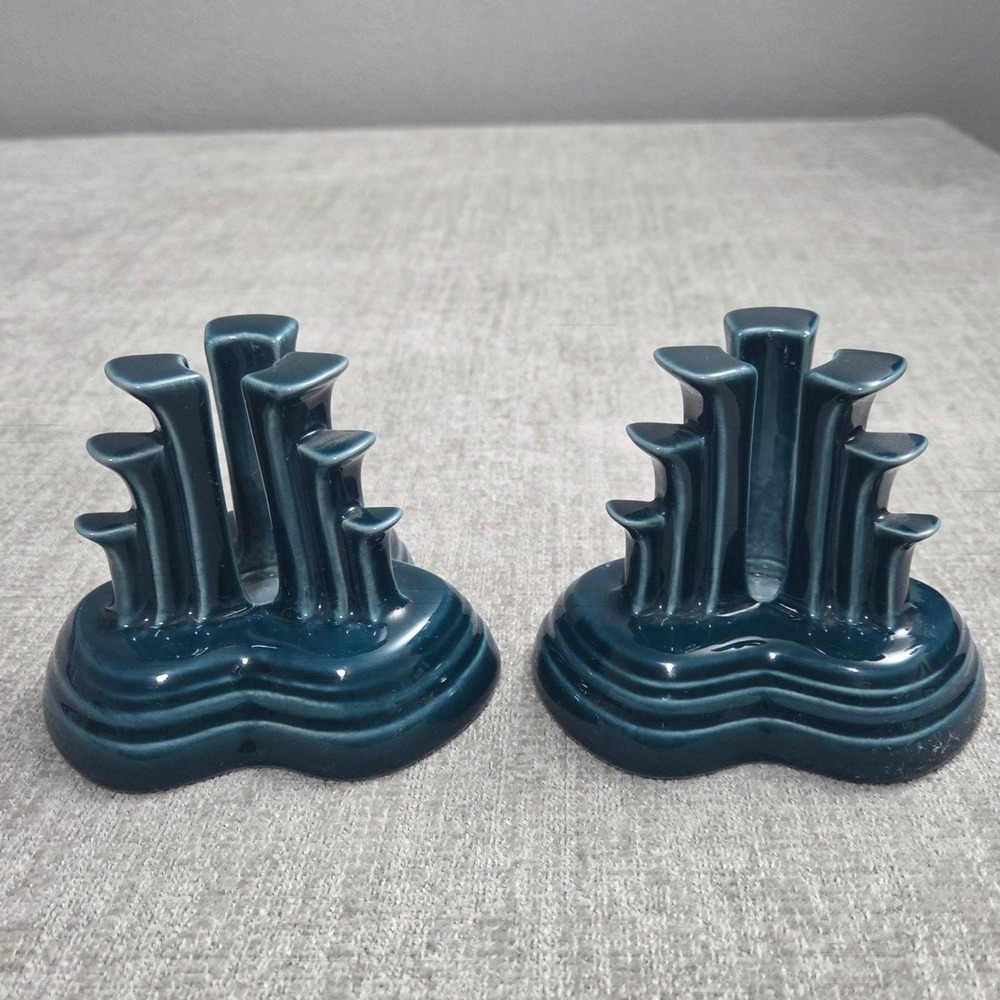 Fiesta Vintage Juniper Tripod Pyramid Candle Holders Set of 2 Dark Teal Blue